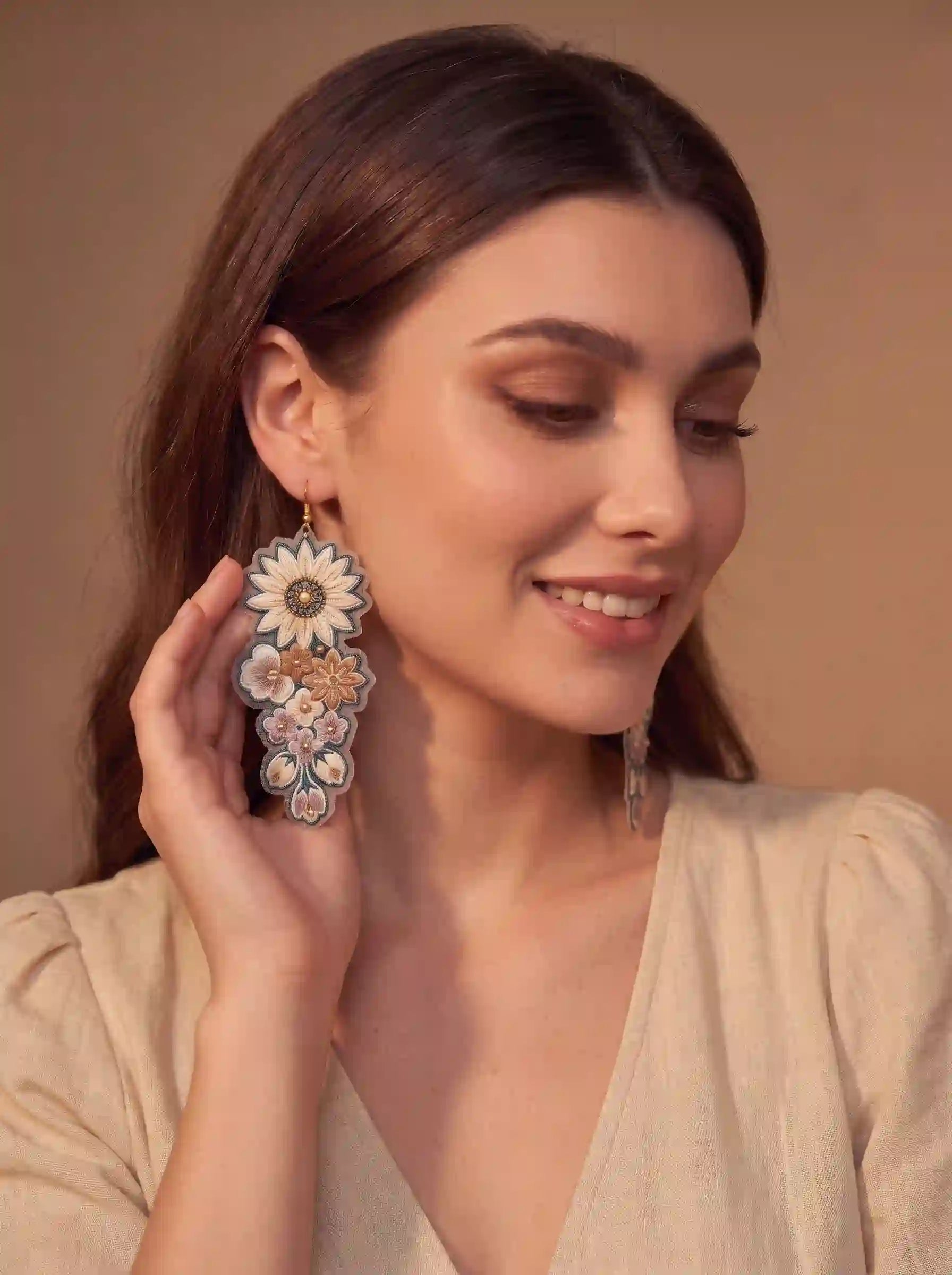 Sunflower Bouquet Embroidery Drop Earrings