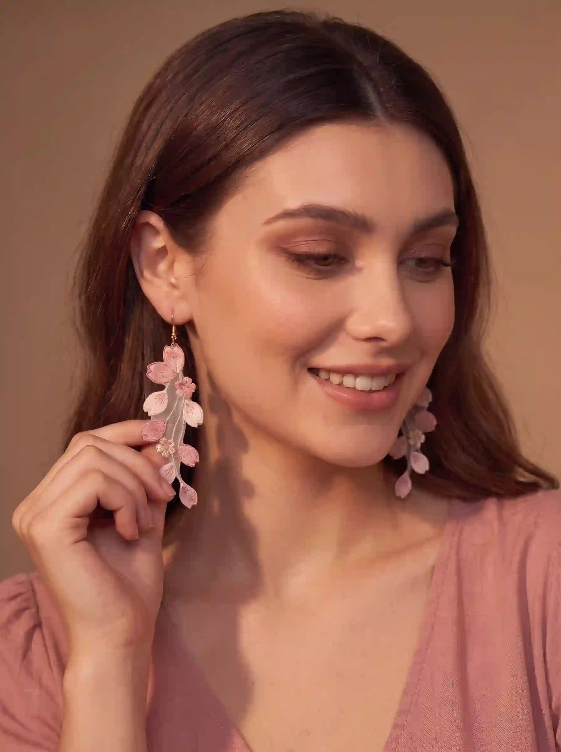 Cherry Blossom Cascade Embroidery Drop Earrings