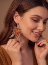 Autumn Maple Leaf Embroidery Drop Earrings