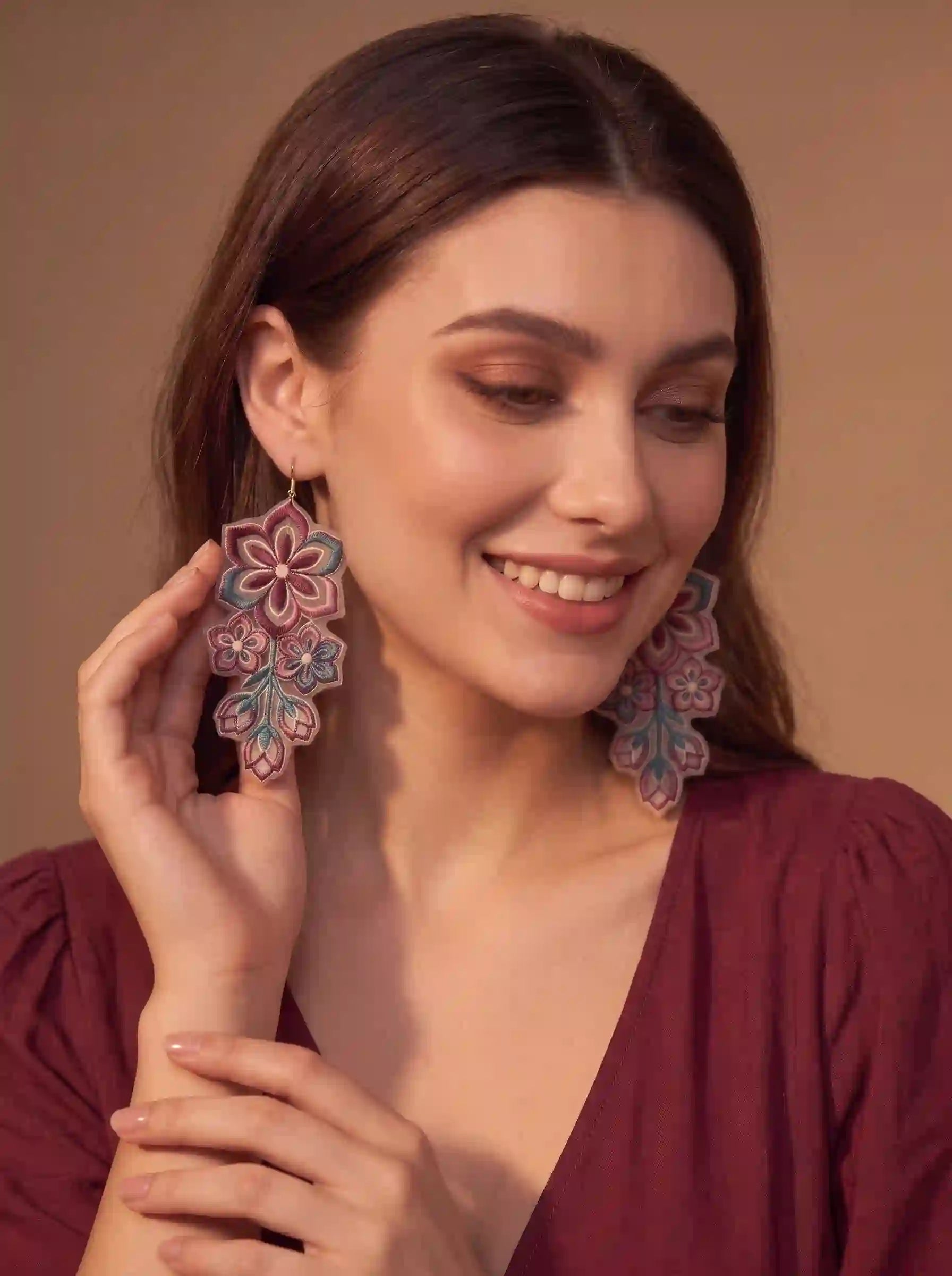 Mandala Floral Embroidery Drop Earrings
