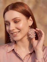 Blush Double Flower Drop Earrings