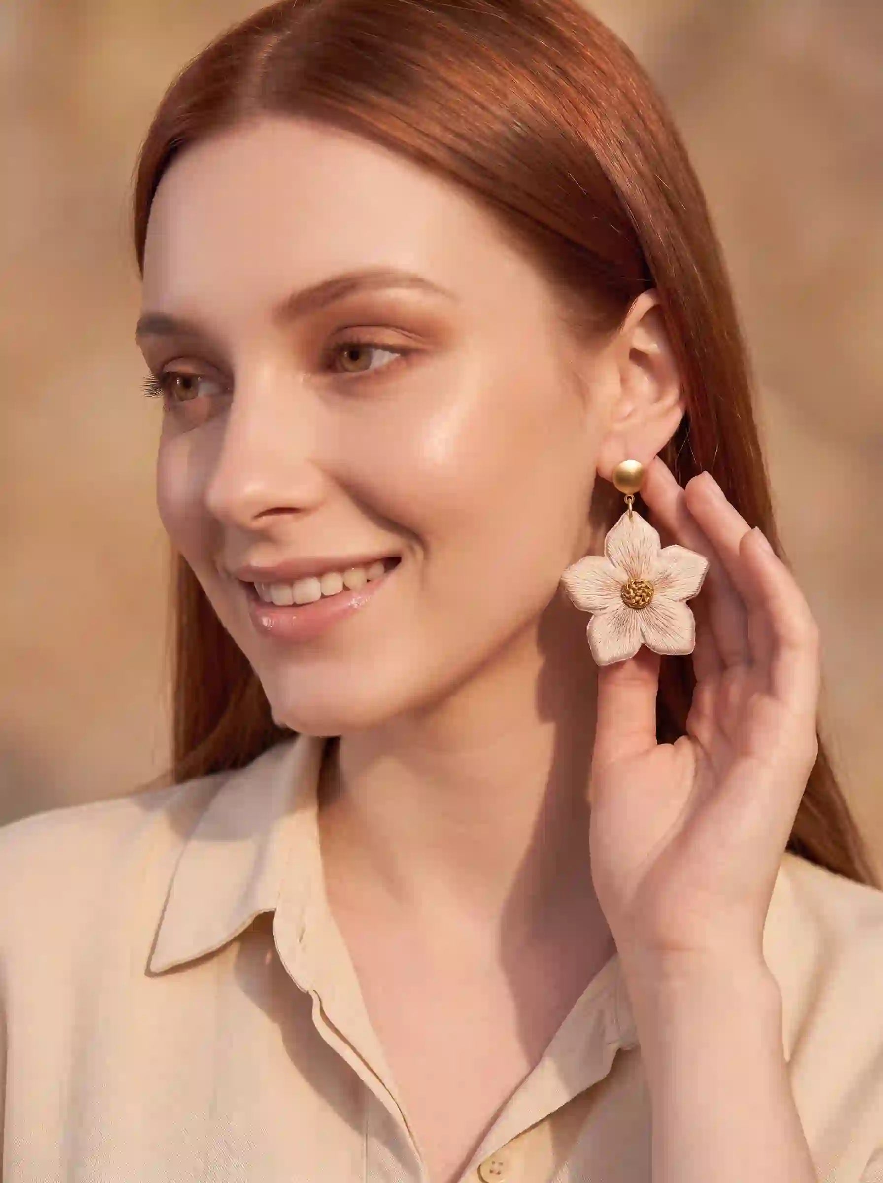 Ivory Flower Pearl Stud Drop Earrings