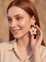 Ivory Flower Pearl Stud Drop Earrings