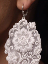 Baroque Peony Oval Embroidery Drop Earrings