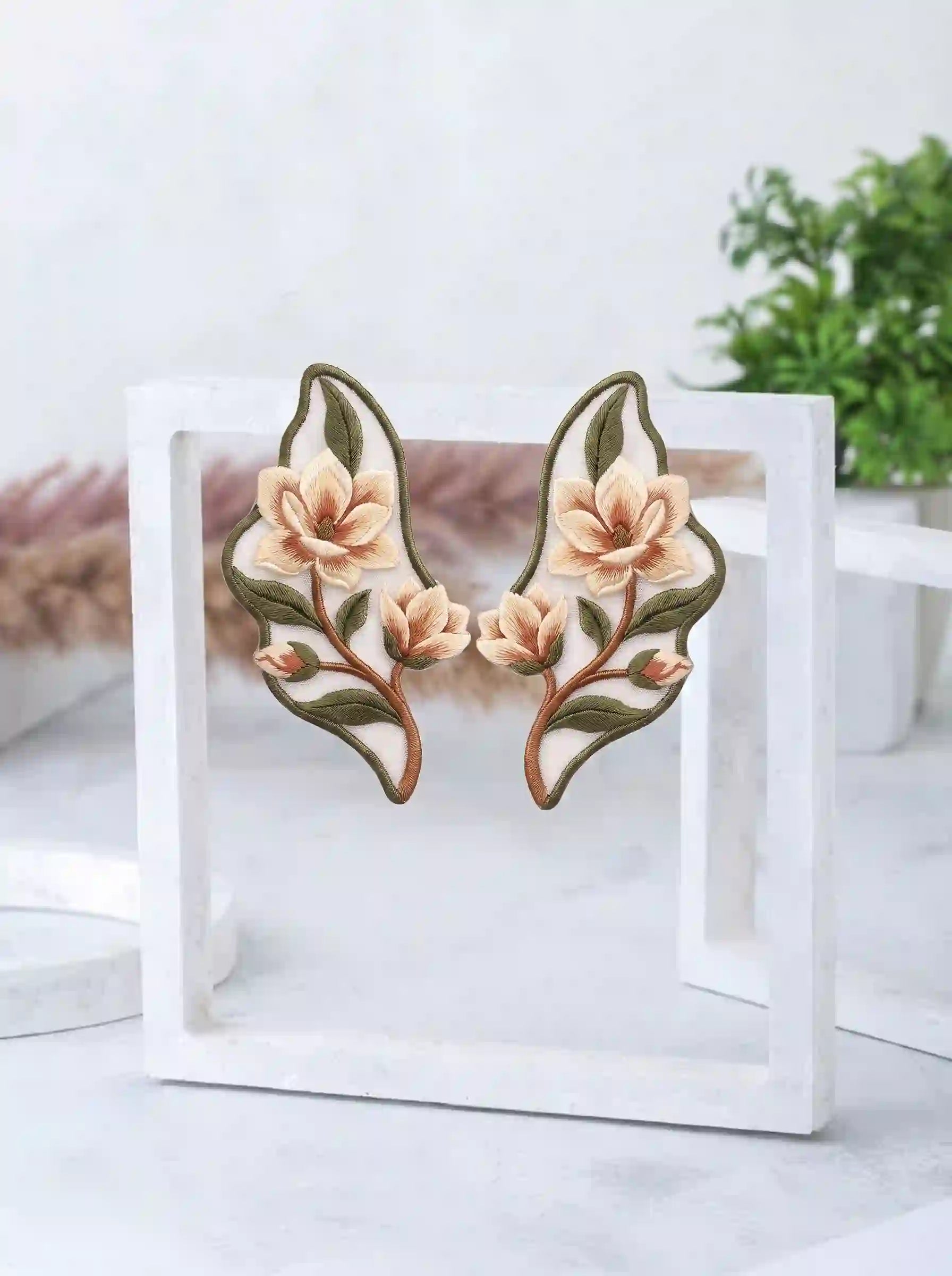 Magnolia Wing Embroidery Drop Earrings