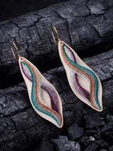 Multicolour Swirl Leaf Embroidery Drop Earrings