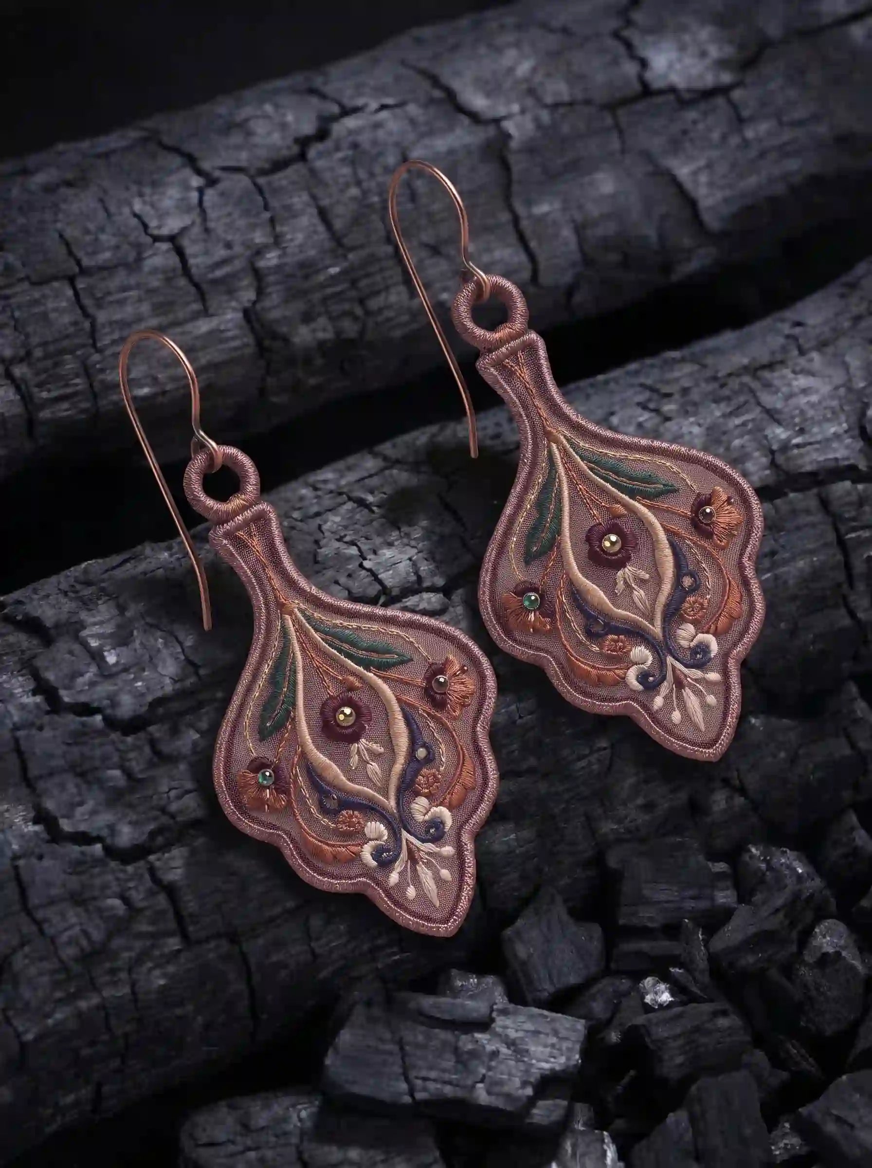 Mughal Floral Embroidery Drop Earrings