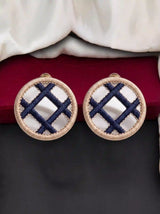 Navy Plaid Circle Earrings