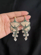 Ginkgo Leaf Embroidered Drop Earrings