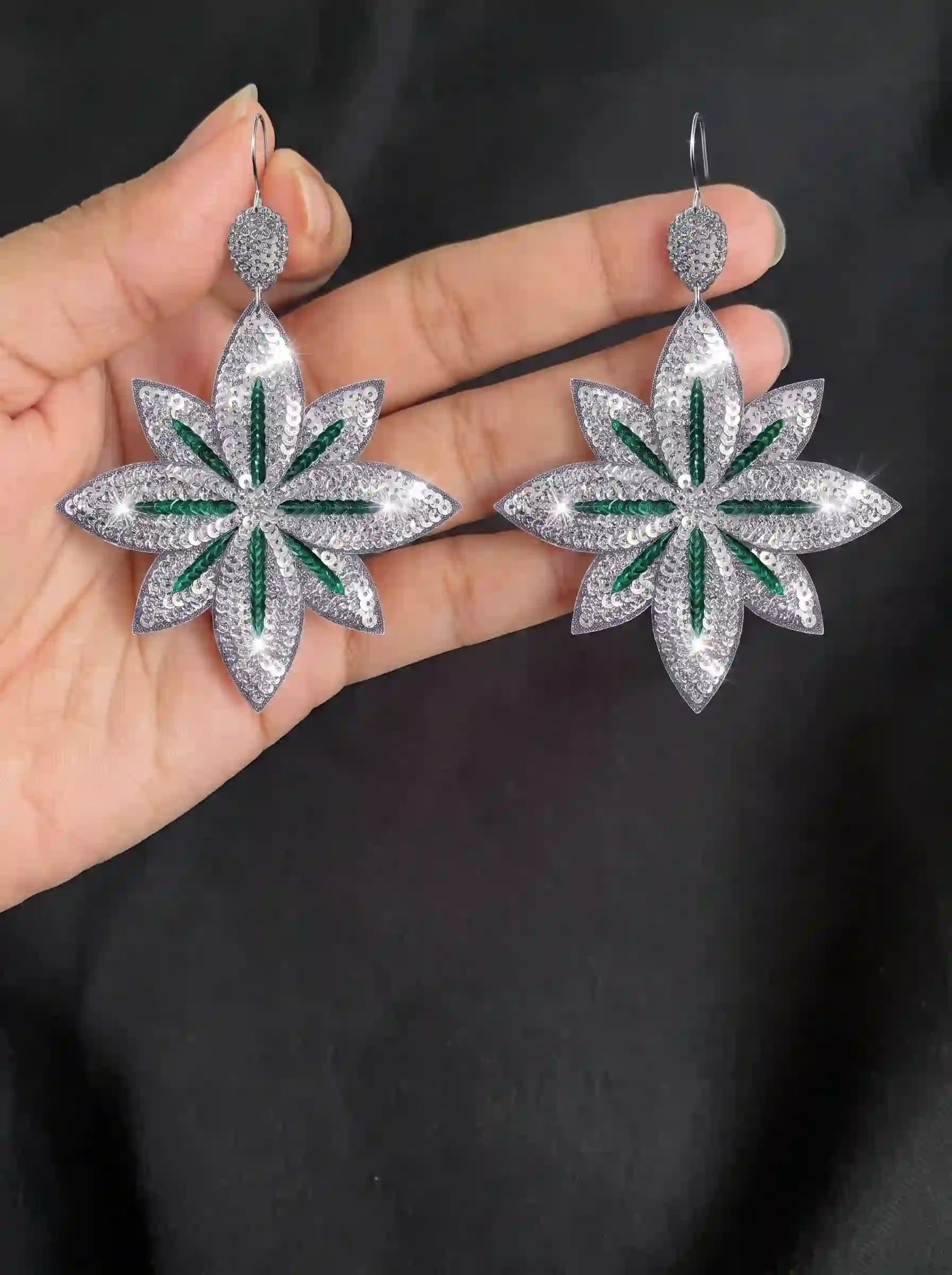 Emerald Crystal Flower Drop Earrings