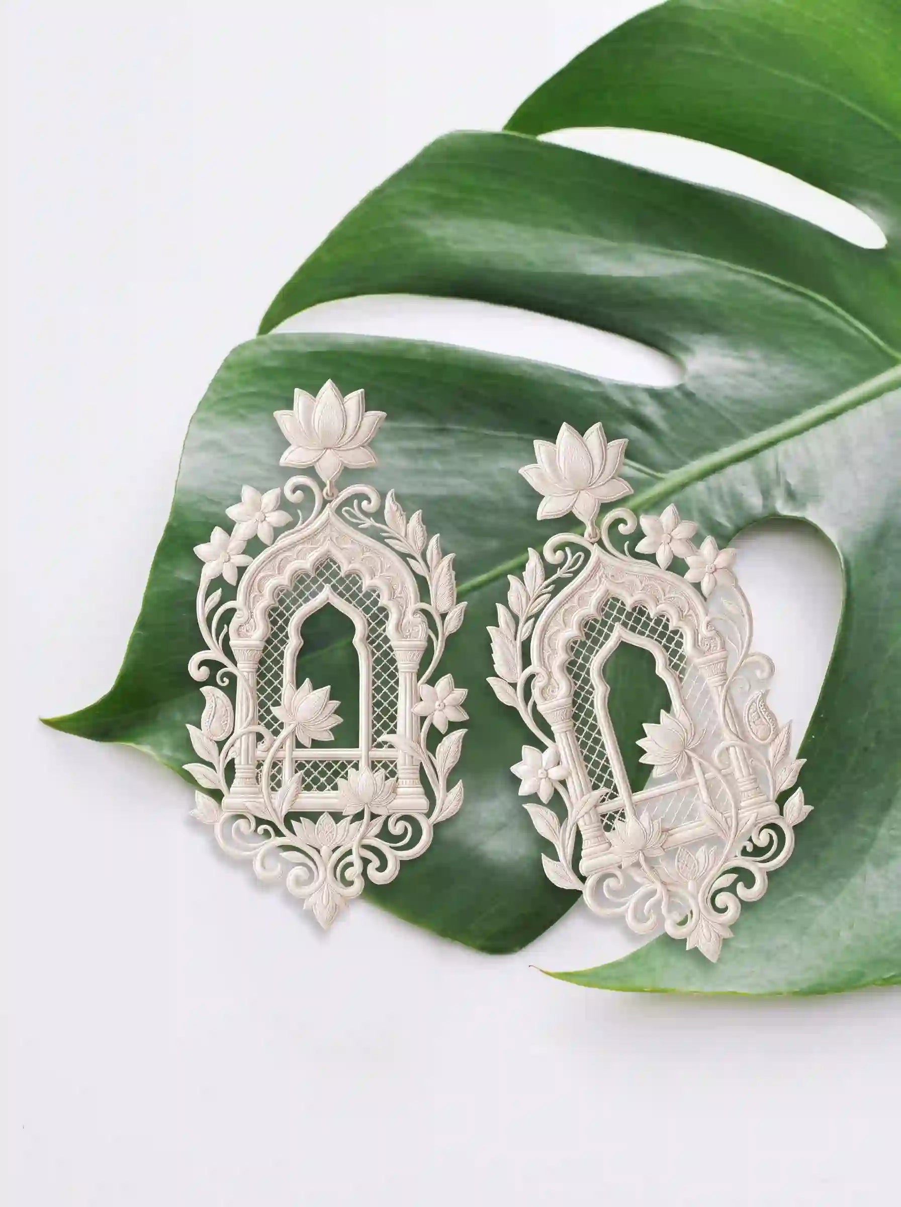 Mughal Arch Jali Embroidery Drop Earrings