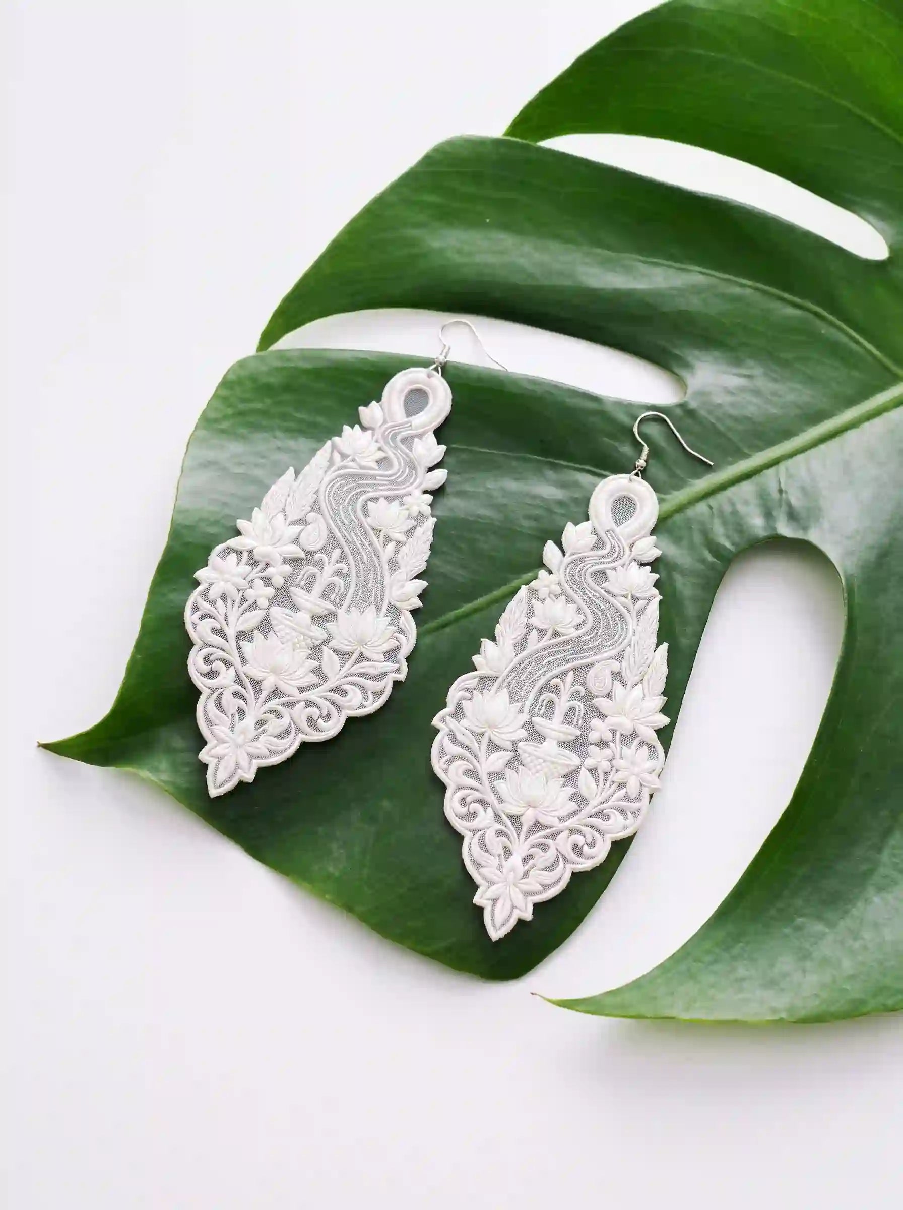 Peacock Lotus Teardrop Embroidery Drop Earrings