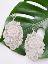 Baroque Peony Oval Embroidery Drop Earrings