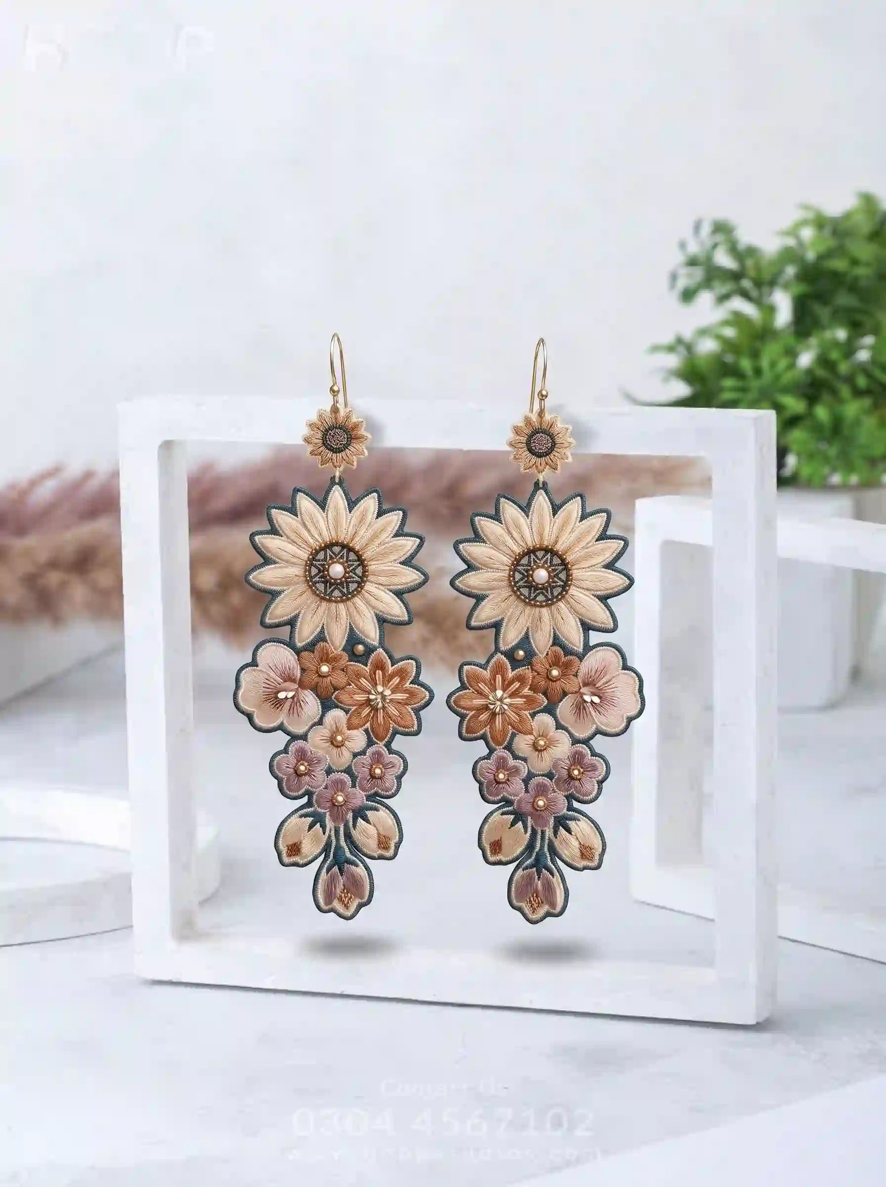 Sunflower Bouquet Embroidery Drop Earrings