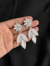 White Sequin Flower Leaf Drop Earrings