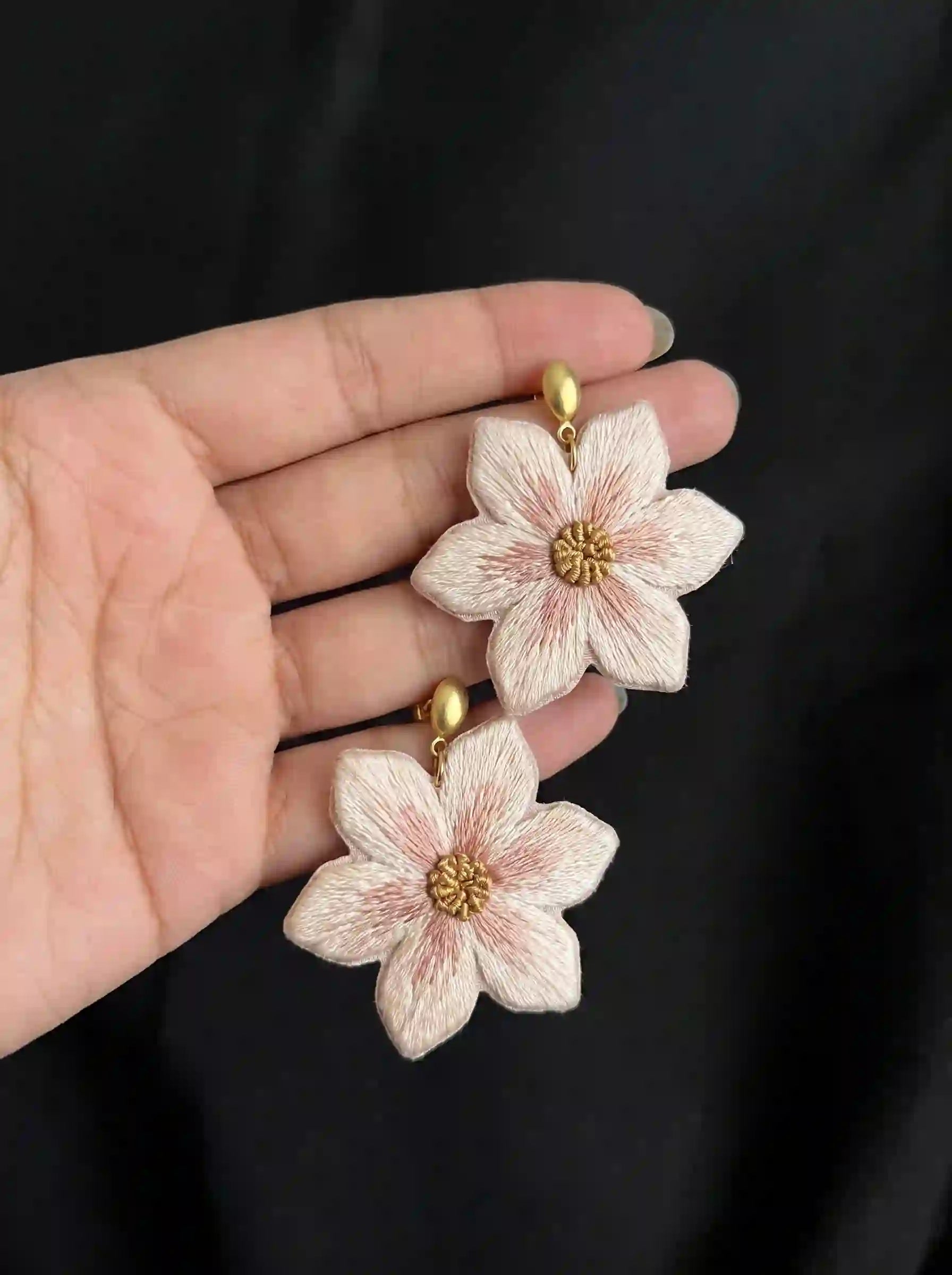 Ivory Flower Pearl Stud Drop Earrings