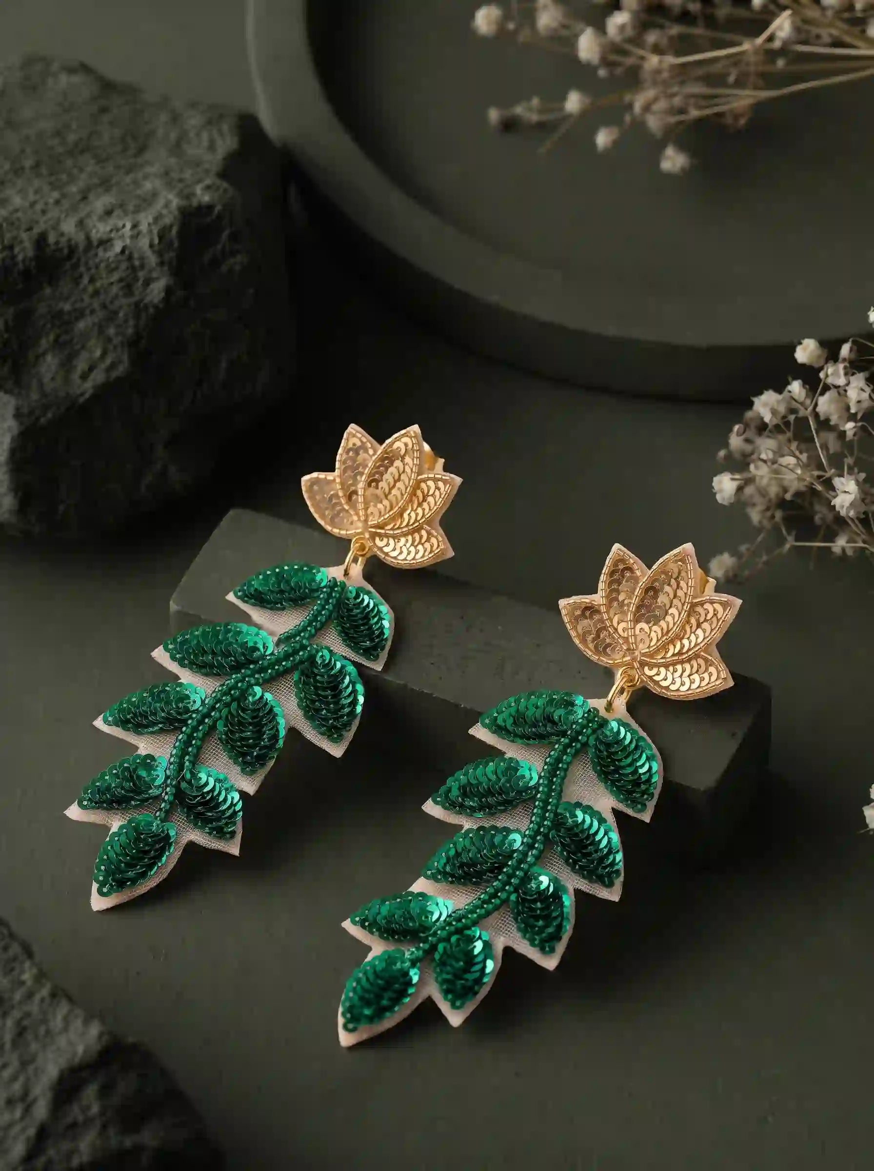 Emerald Leaf Earrings