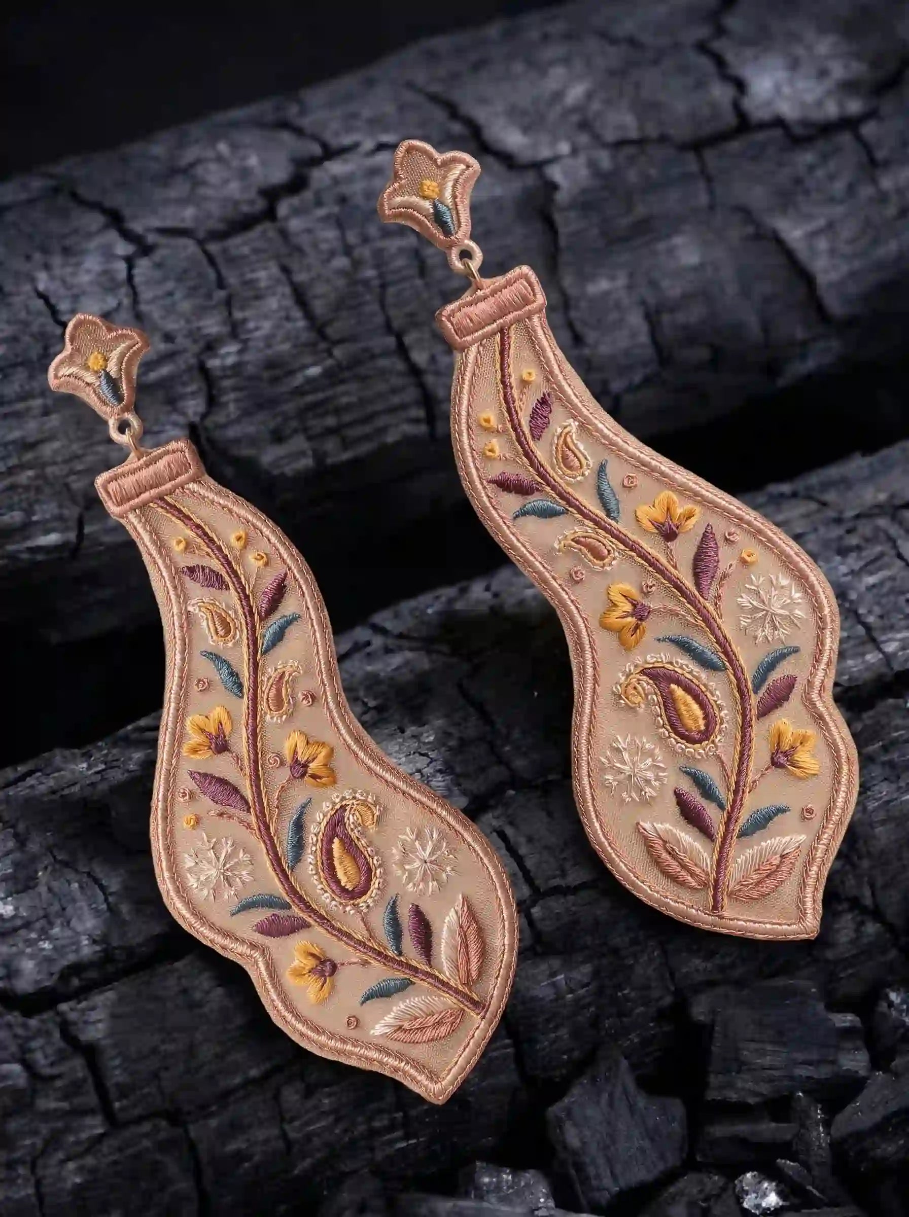 Floral Paisley Curved Embroidery Drop Earrings