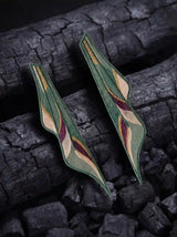 Elongated Leaf Embroidery Drop Earrings