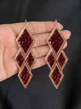 Burgundy Sequin Diamond Drop Earrings