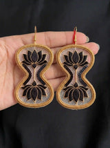 Black Lotus Gold Frame Drop Earrings