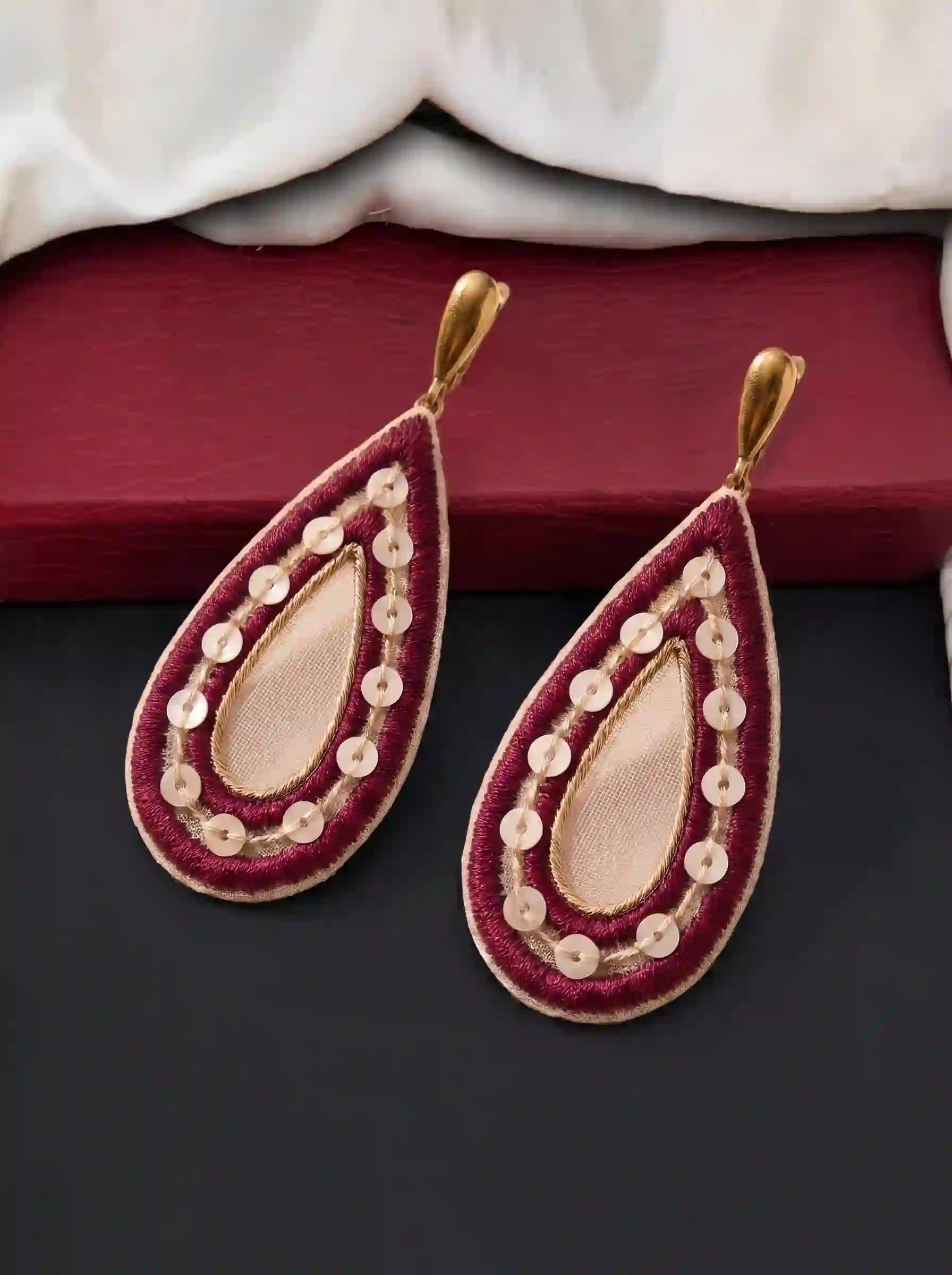 Wine Teardrop Hoop Earrings